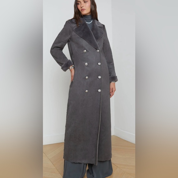 L'AGENCE Citron Maxi Coat - Vegan Shearling - Dark Grey - NWT - Picture 4 of 10